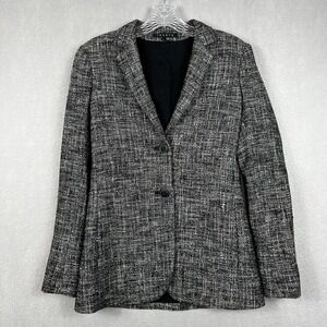 Theory Oversized Blazer Jacket Size 0 Black/Gray tweed Single Breast Office
